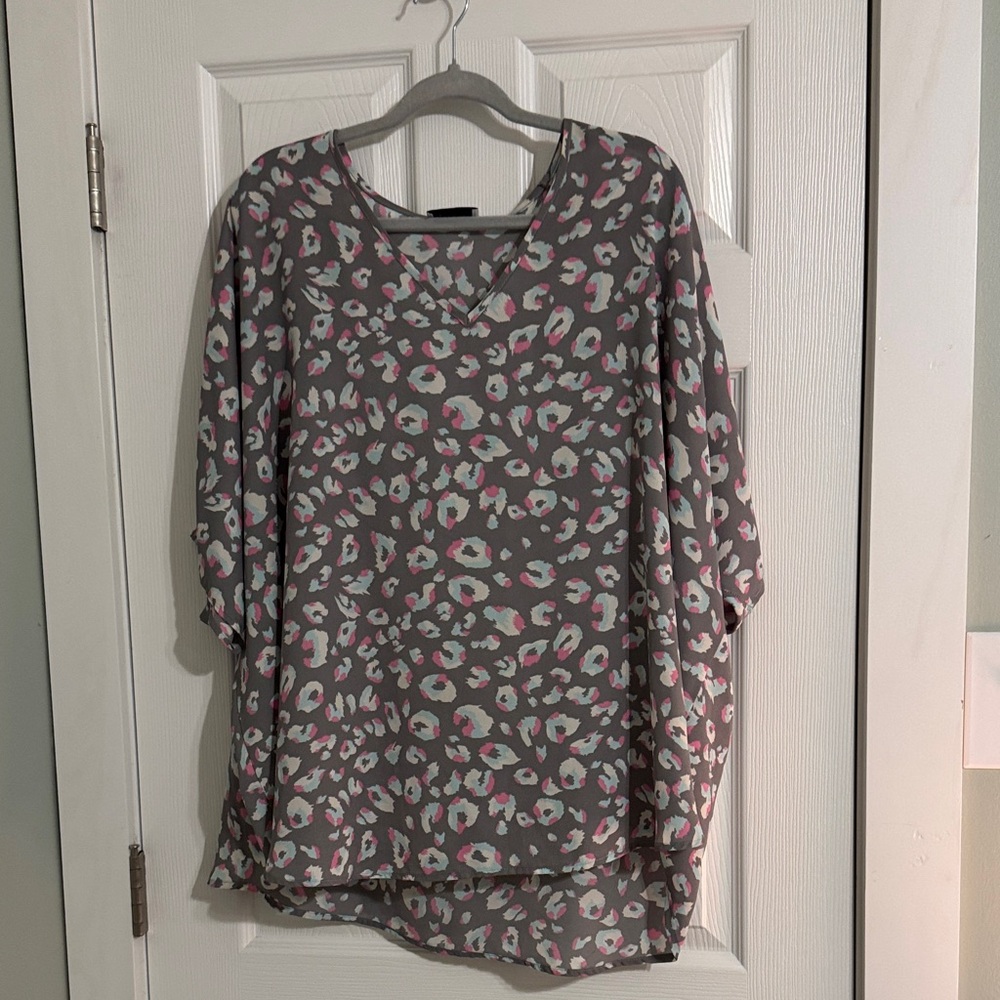 Adrienne Gray Leopard Print V-Neck Tunic with Pink and White Spots